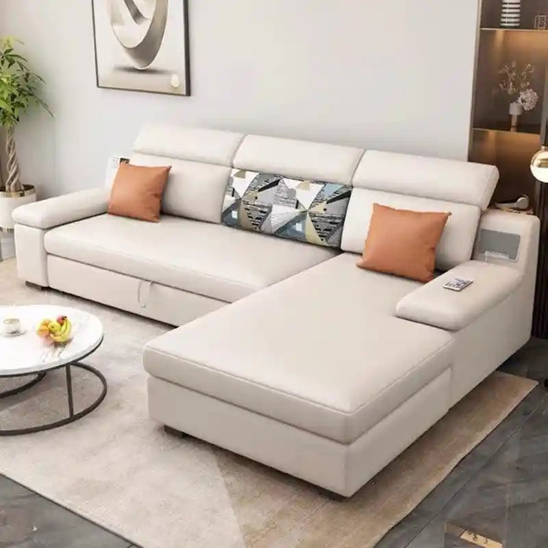  L shape sofa bed with pull-out slide mechanism, under-seat storage, and sofa cum bed functionality