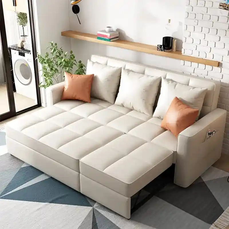 sofa cumm bed with storage chaise in L shape sofa bed front view
