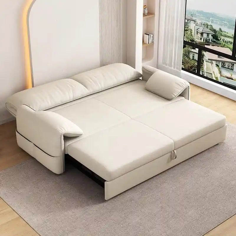 Cream pull-out sofacumbed image with convertible sofa bed, sleeper sofa, 3-seater