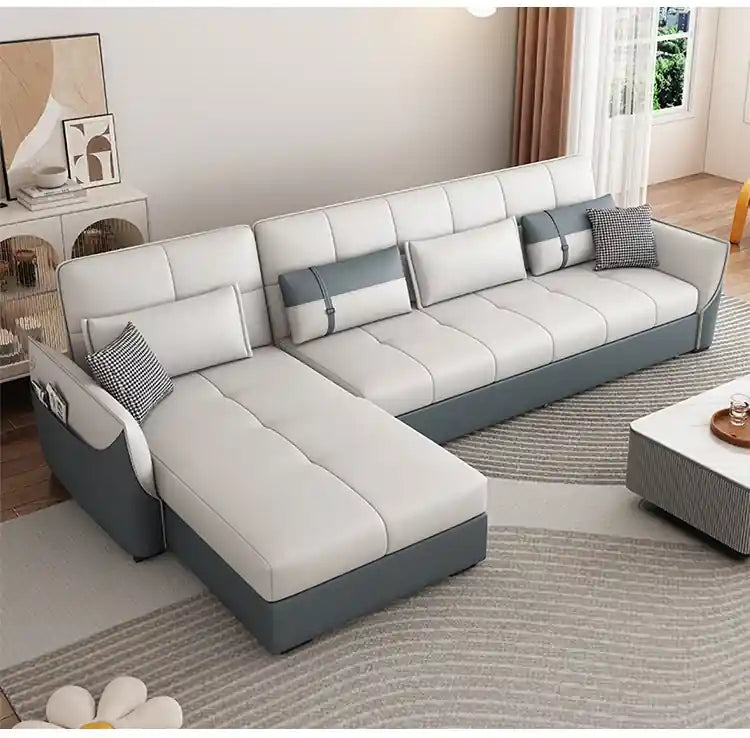 L shape couch bed with chaise storage and tufted seat design