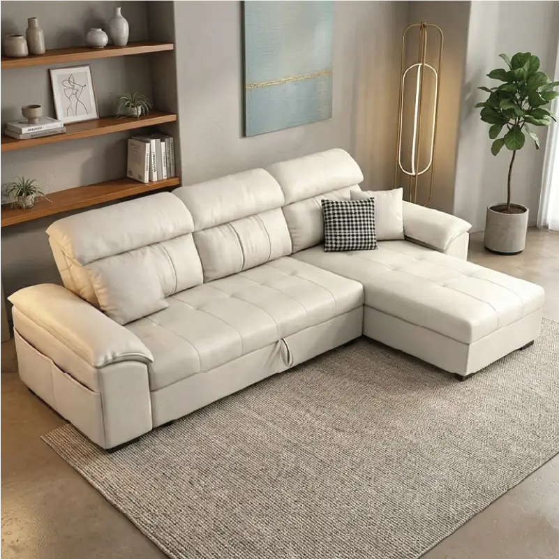 white L shape sofa bed with chaise lounger normal view