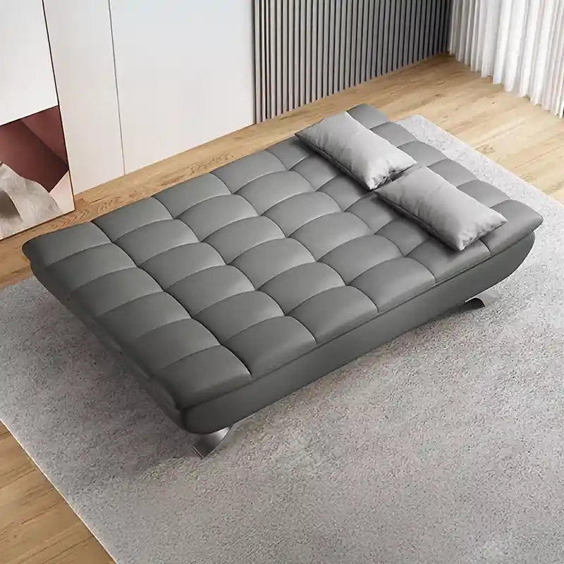  cream sofa cum bed with tufted leatherette upholstery, armless 3 seater layout, and compact sofa bed design