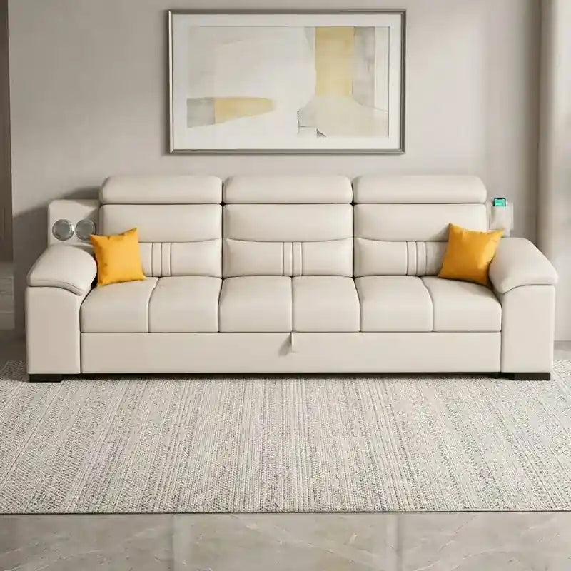  pull out bed mode with storage sofa bed design sofa cum bed 6 seater beige finish

