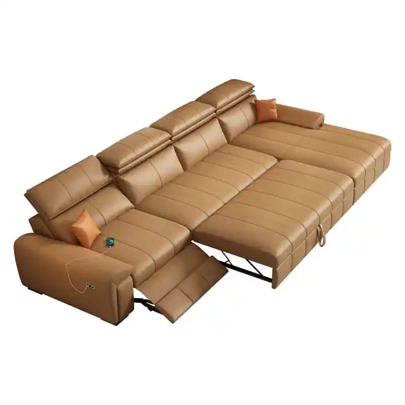  light grey sofa cumm bed with USB port, pull-out sleeper, and channel stitching