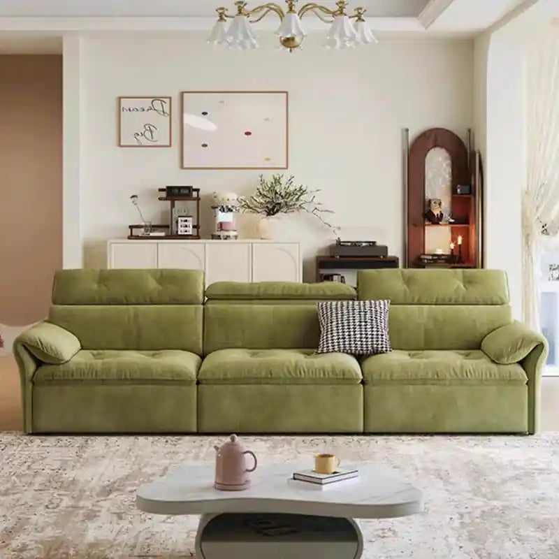 green sofa bed couch wide front view for modern living room