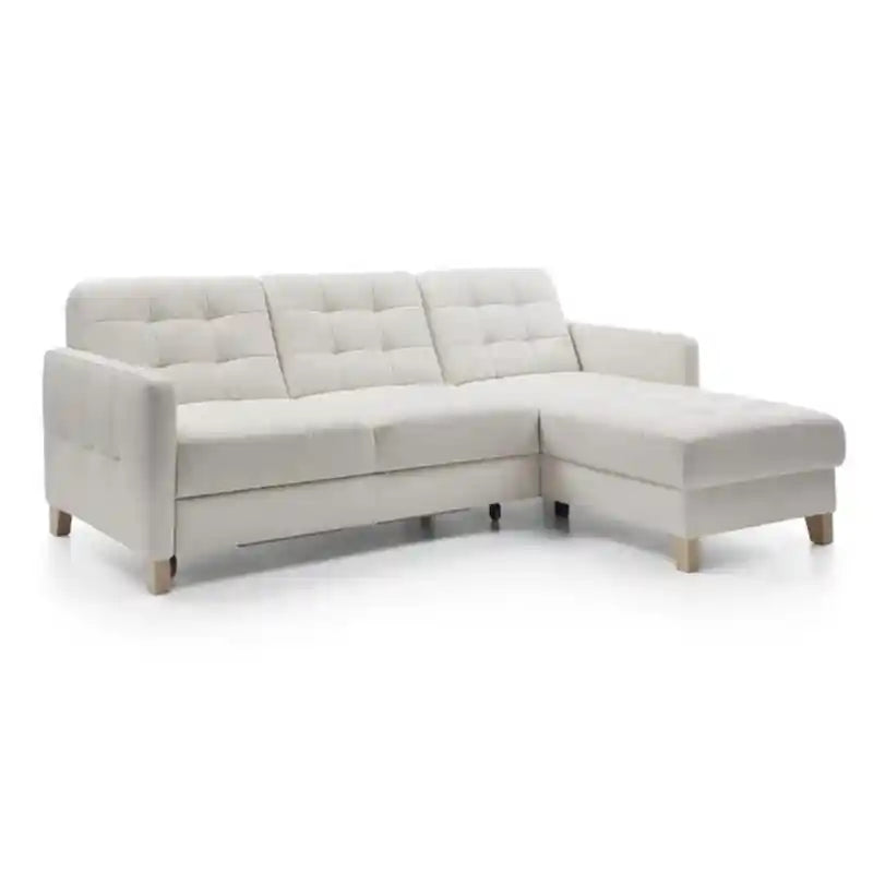 cream pull-out sofa bed with chaise storage, square tufted sofacumbed layout, and modern sofa cum bed usability