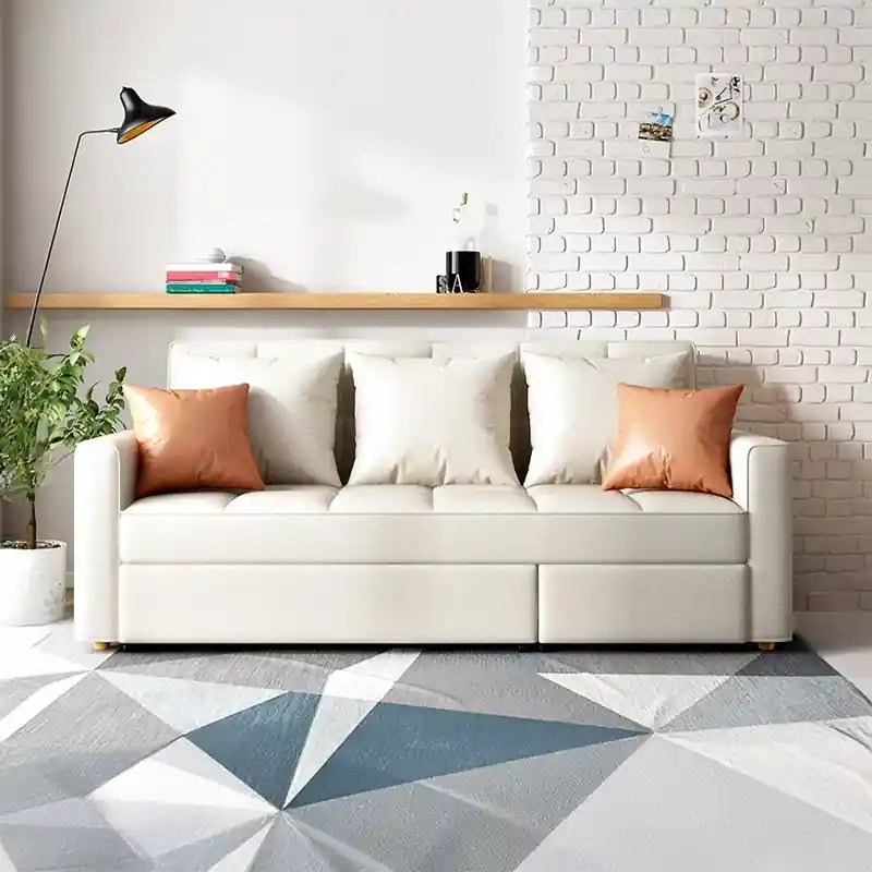 Sofa cum bed with side arm pocket, compact rectangular layout, soft upholstered finish, and practical sofa bed comfort