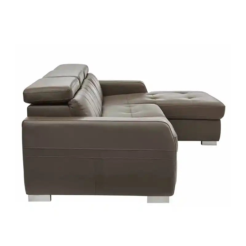  L shape sofa bed side view showing low metal legs, padded backrests, wide track arm, and compact sectional profile