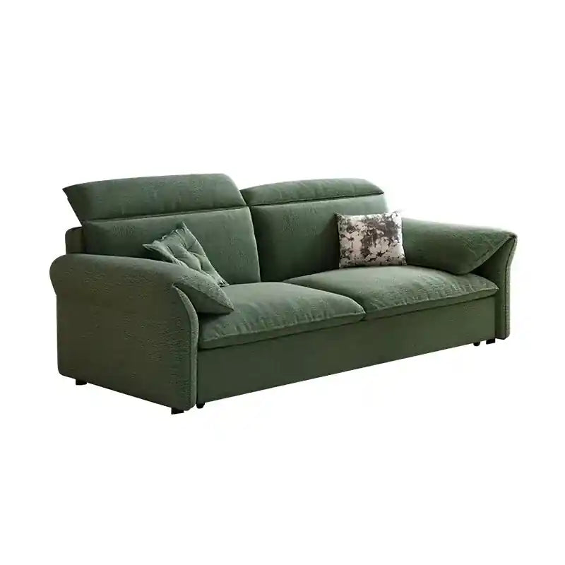  green compact sofa bed product view with padded arms, high-back support, textured fabric, and modern sofa settee bed styling