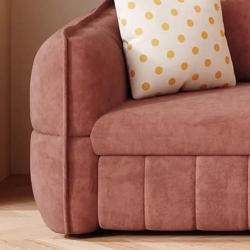 rust brown couch bed with open storage and pull-out sofa bed function for compact homes
