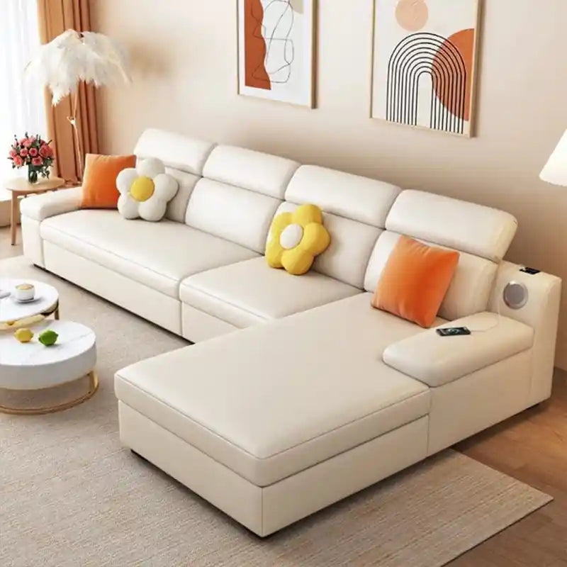 Kazan L shape sofa bed converted into a flat sleeping surface with chaise layout
