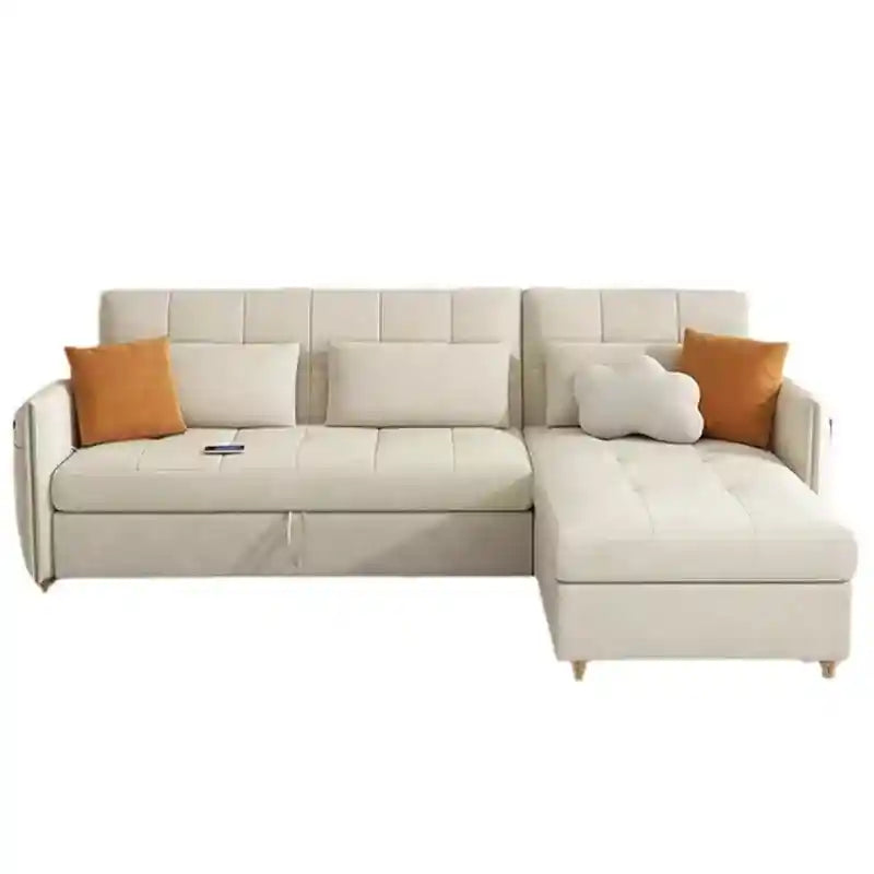white couch bed with side pocket and chaise lounger