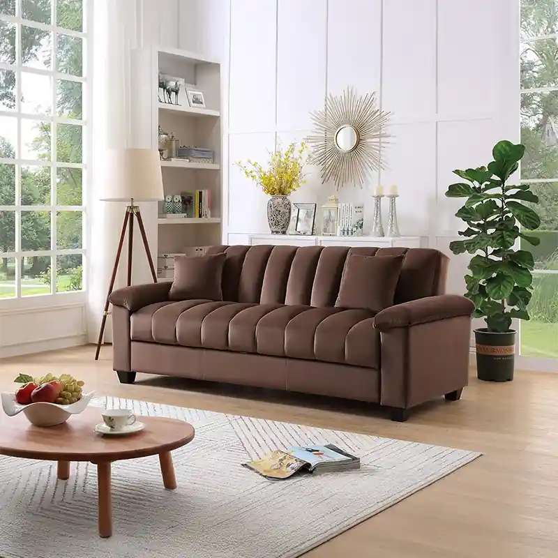 grey sofa cam bed converted into a flat couch bed with tufted sleeping surface