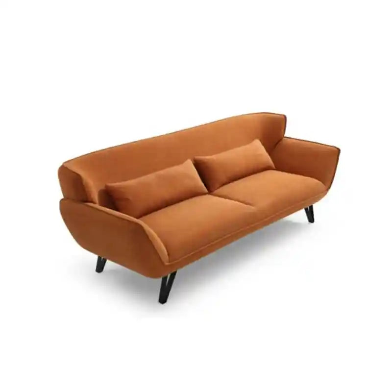 Sofi modern sofa design with broad cushioned seating sections, loose support pillows, and soft fabric finish