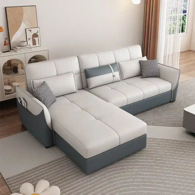 sofa to bed design with wide flat sleeping layout and pillows