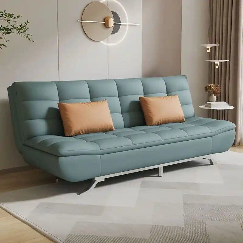  cream click-clack sofa bed with soft cushioned seat, tufted backrest, and modern living room view