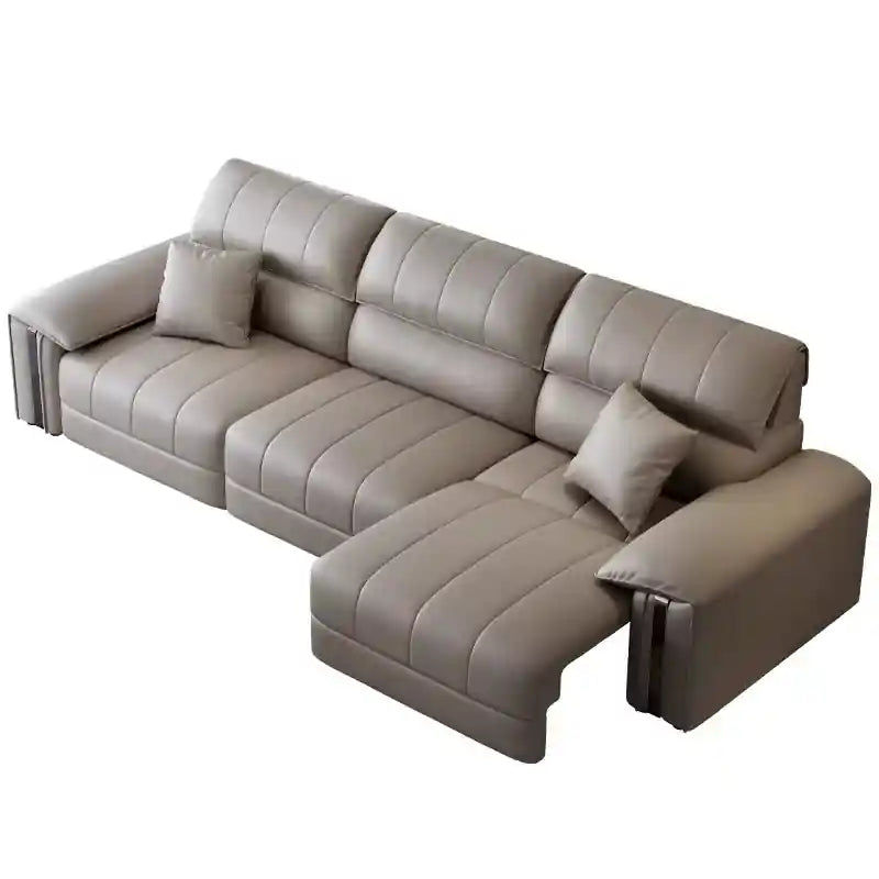 Premium couch bed with pull-out sofa bed design, light grey upholstery, vertical channel detailing, pillow-top arms, and medium-firm comfort