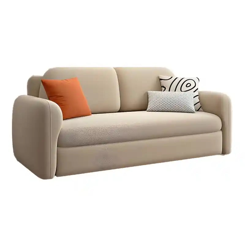 Front view of folded sleeper settee, couch sleeper, space-saving structure