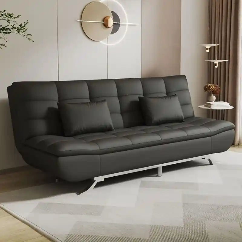  blue sofa cam bed with click-clack mechanism, tufted leatherette finish, and compact couch bed function