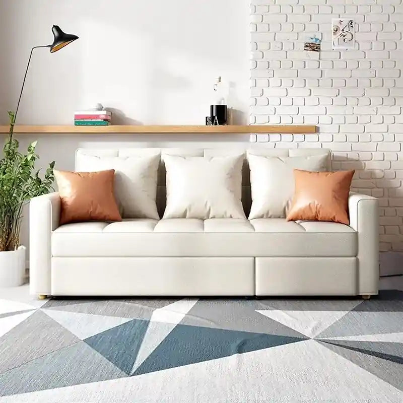 Compact sofa bed with side pocket, sofa cumm bed comfort, pull-out sleeper use, and modern couch bed design