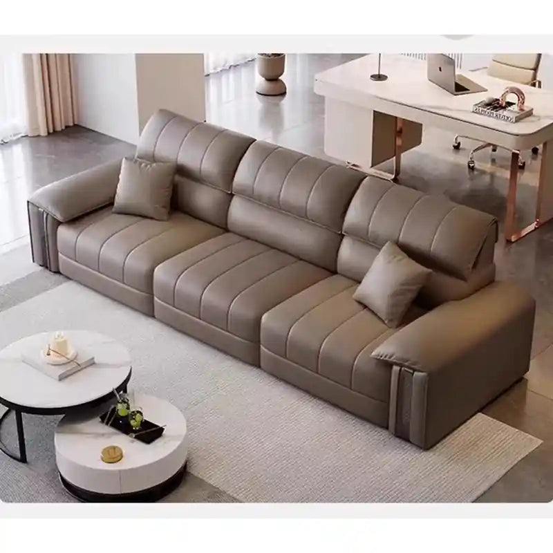 Light grey sofa bed with sofa cumm bed function, 3 seater seating, pull-out sleeper layout, metallic accents, and modern lounge design