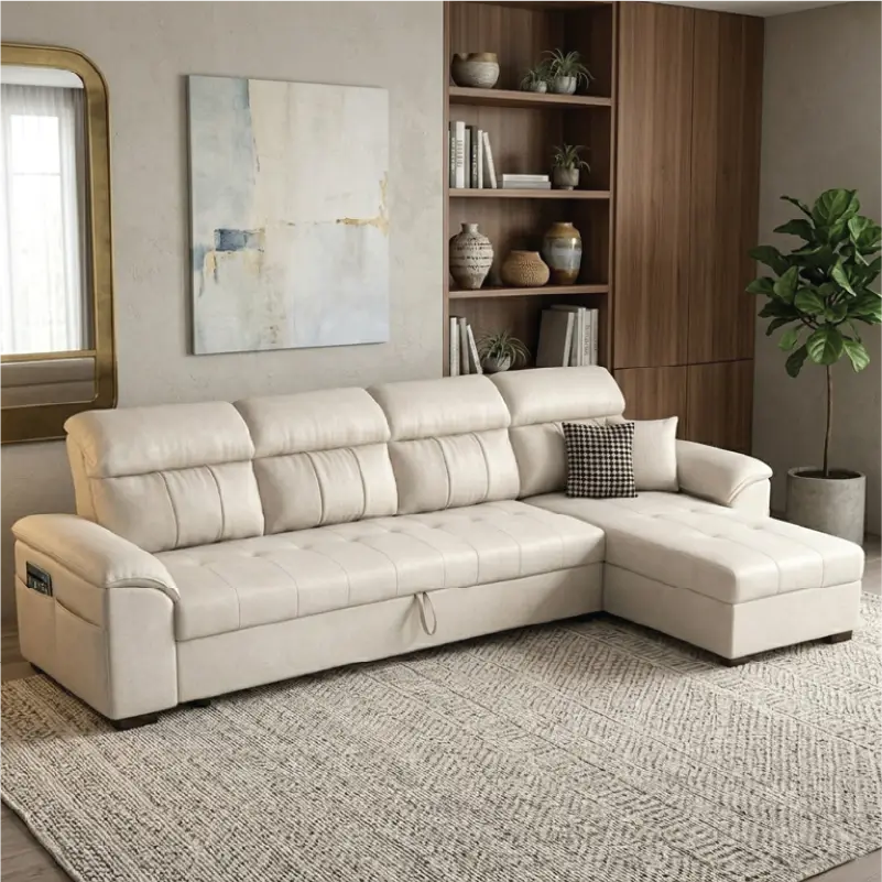 L shape sofacumbed in white with wide chaise extension