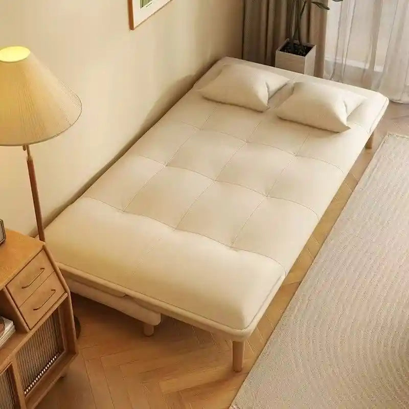 cream sofa cumm bed converted into flat sleeper sofa bed