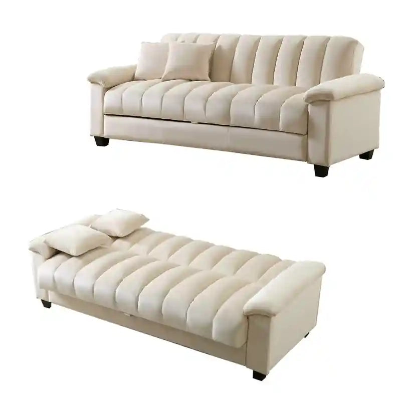fold-flat sofa cumm bed with hidden storage for compact living room and guest sleeping use