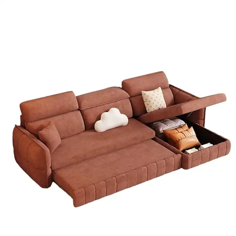 cream sofa bed storage with lift-up chaise compartment open for bedding and essentials