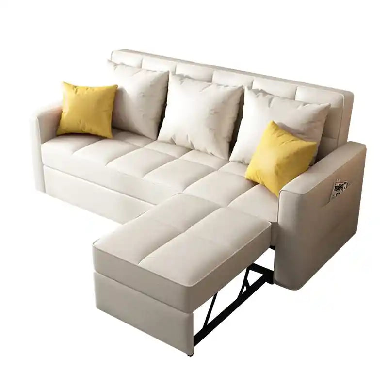 Modern sofa cumm bed with pull-out sleeper function, side pocket design, sofa cum bed utility, and compact couch bed comfort