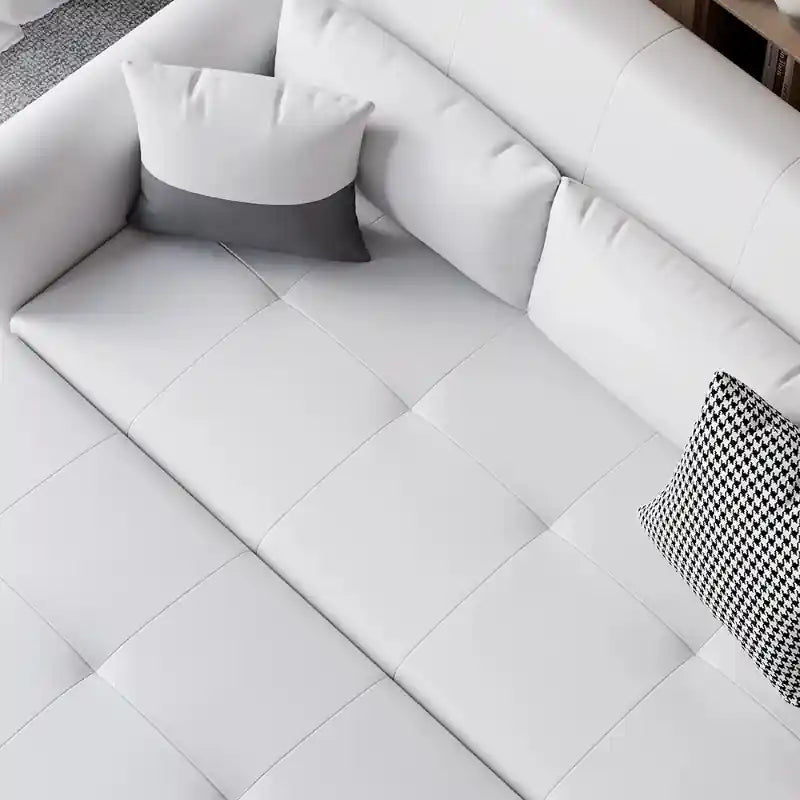  white pull-out sofa bed open view with right chaise, couch bed layout, wide sleeper surface, and sofa cam bed function