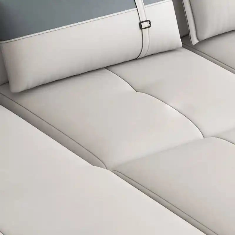 sofa cumm bed in cream and grey with side pocket and USB charging ports