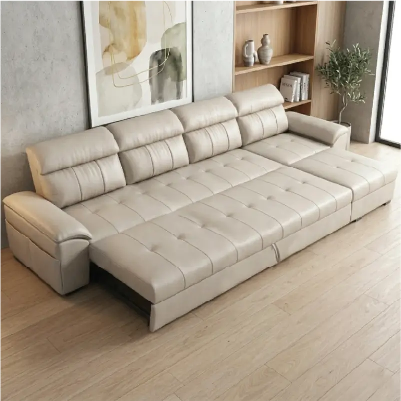 white sofa cumm bed with supportive zig-zag spring seating