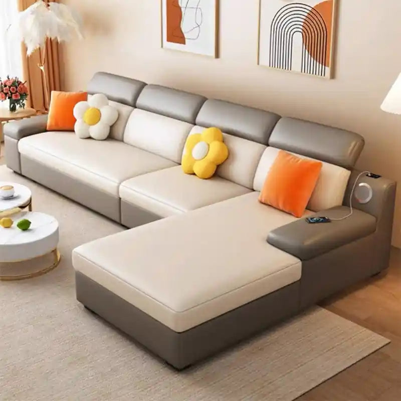  grey L shape sofa bed with under-seat storage, pull-out design, and couch bed comfort