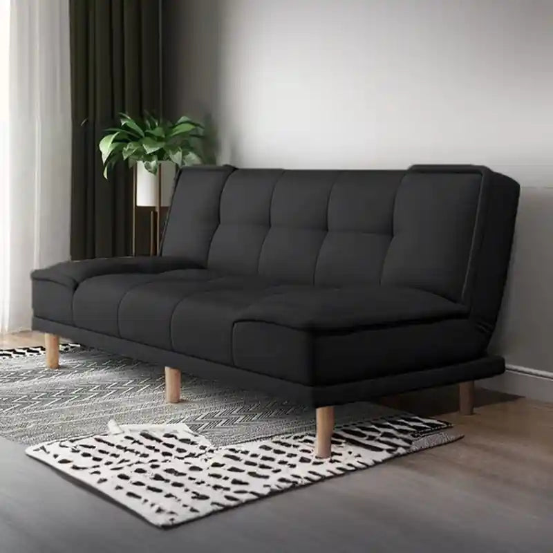 brown sofa cam bed with tufted 3-seater front view
