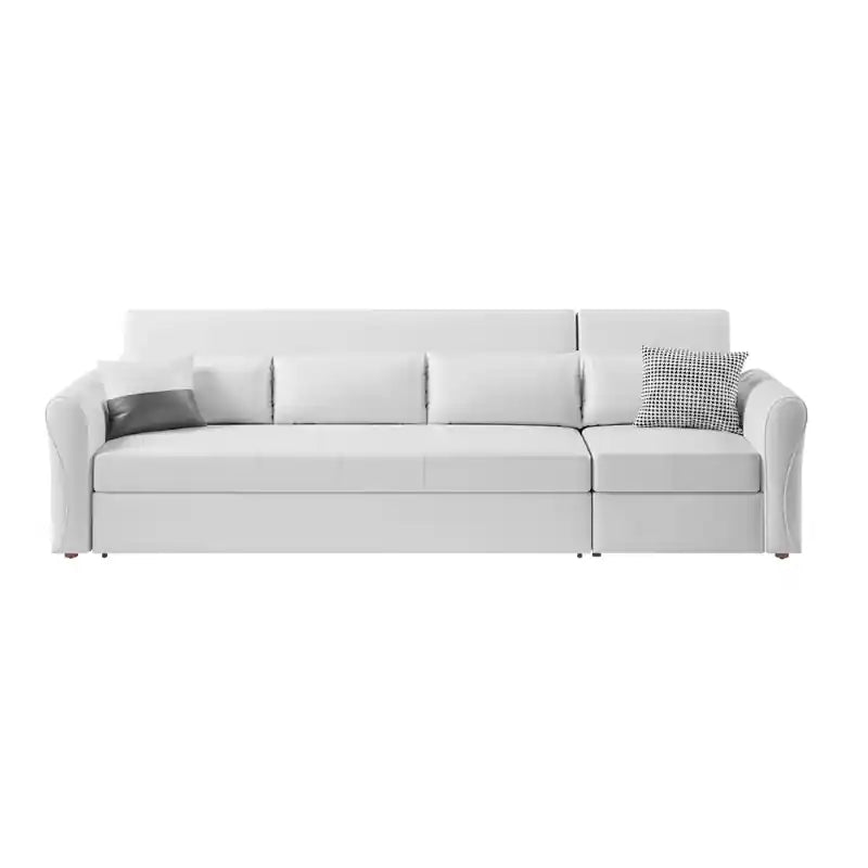  white sofacumbed product view with chaise, USB panel, modern sofa bed design, sofa cum bed comfort, and couch bed use
