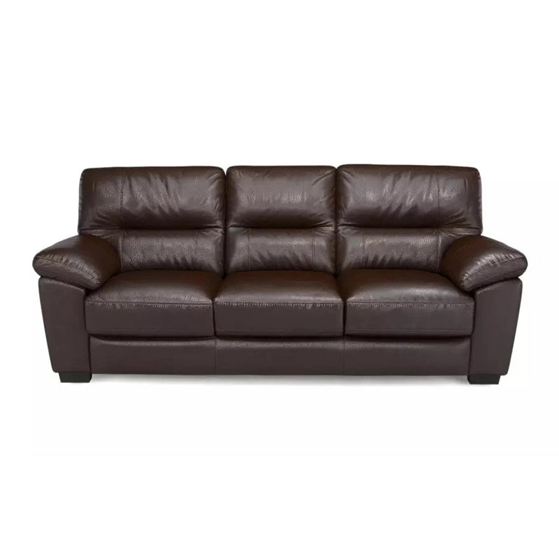 The clean silhouette, paired with plush leather upholstery, gives it a luxury lounge sofa character