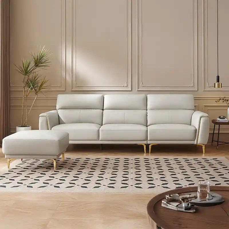 slim gold accents give this sofa set a light, contemporary presence