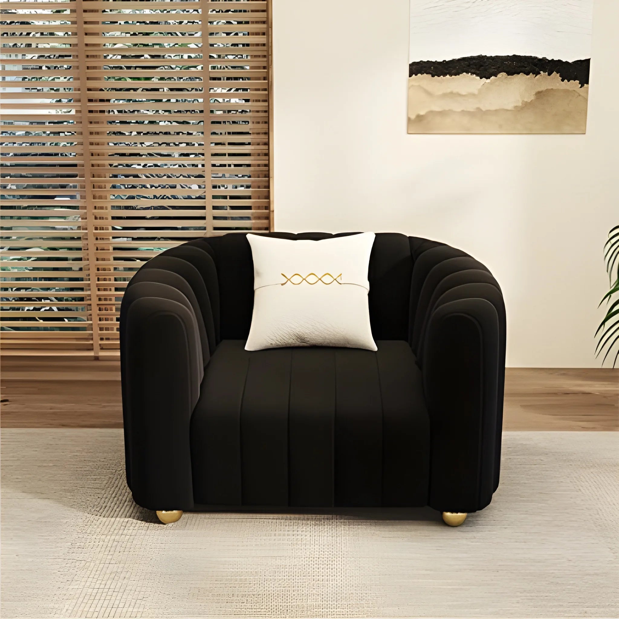 This sofa set includes a well-proportioned 3 seater sofa and matching armchair options, creating a cohesive couch set for refined interiors