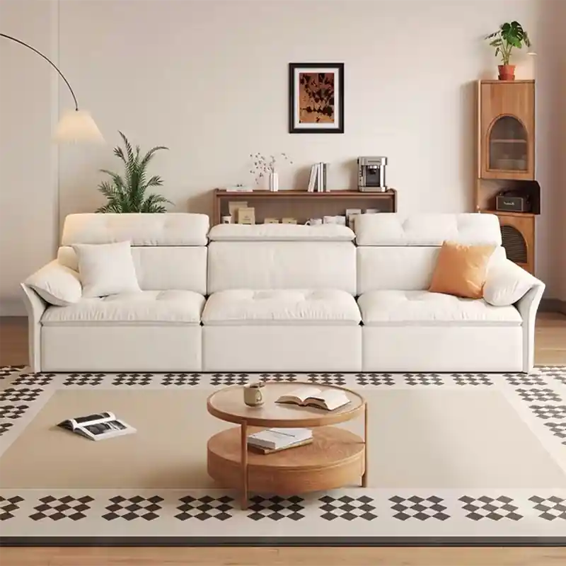 tan brown sofa bed couch showing adjustable head pillow detail