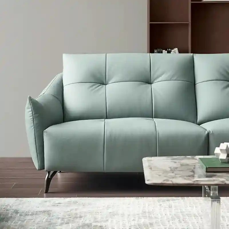 Back cushion styling – design of sofa, couch set design – 3 seater, segmented cushion, blue tone