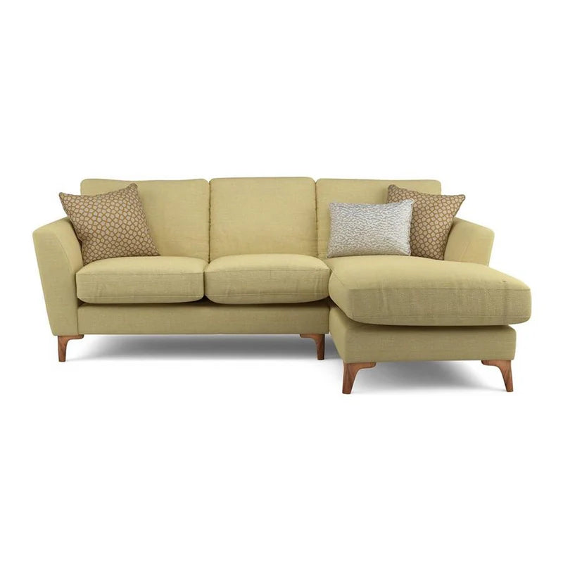 Neat stitching detail image showing design sofa set and L shape sofa in yellow