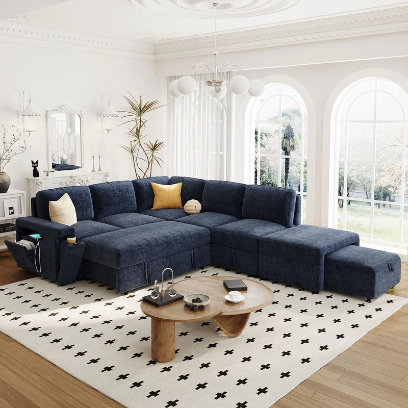 Upholstered in durable Nova fabric, the couch bed feels practical for everyday use in busy households. Integrated storage beneath the seats and chaise helps manage bedding without clutter.