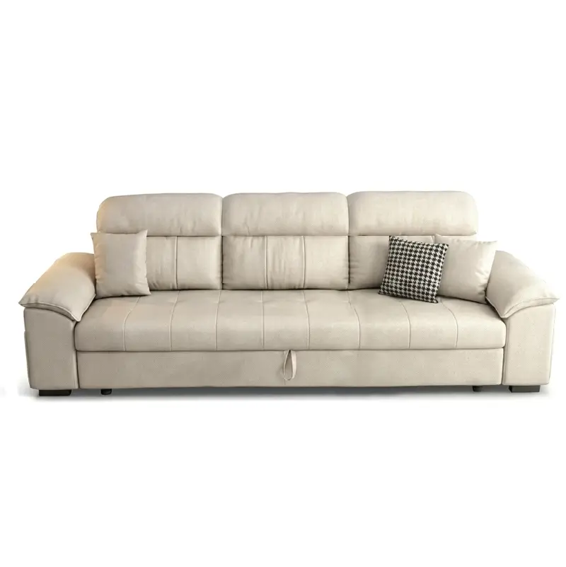 white pull-out sofa bed with segmented headrest design