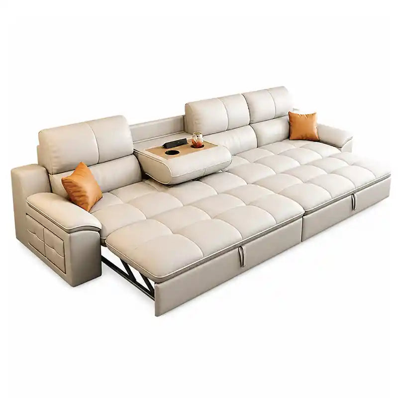 modern convertible sofa bed in beige with wide sleeping surface