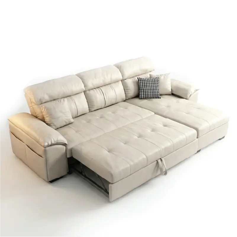 sofa cumm bed in white with premium faux leather finish