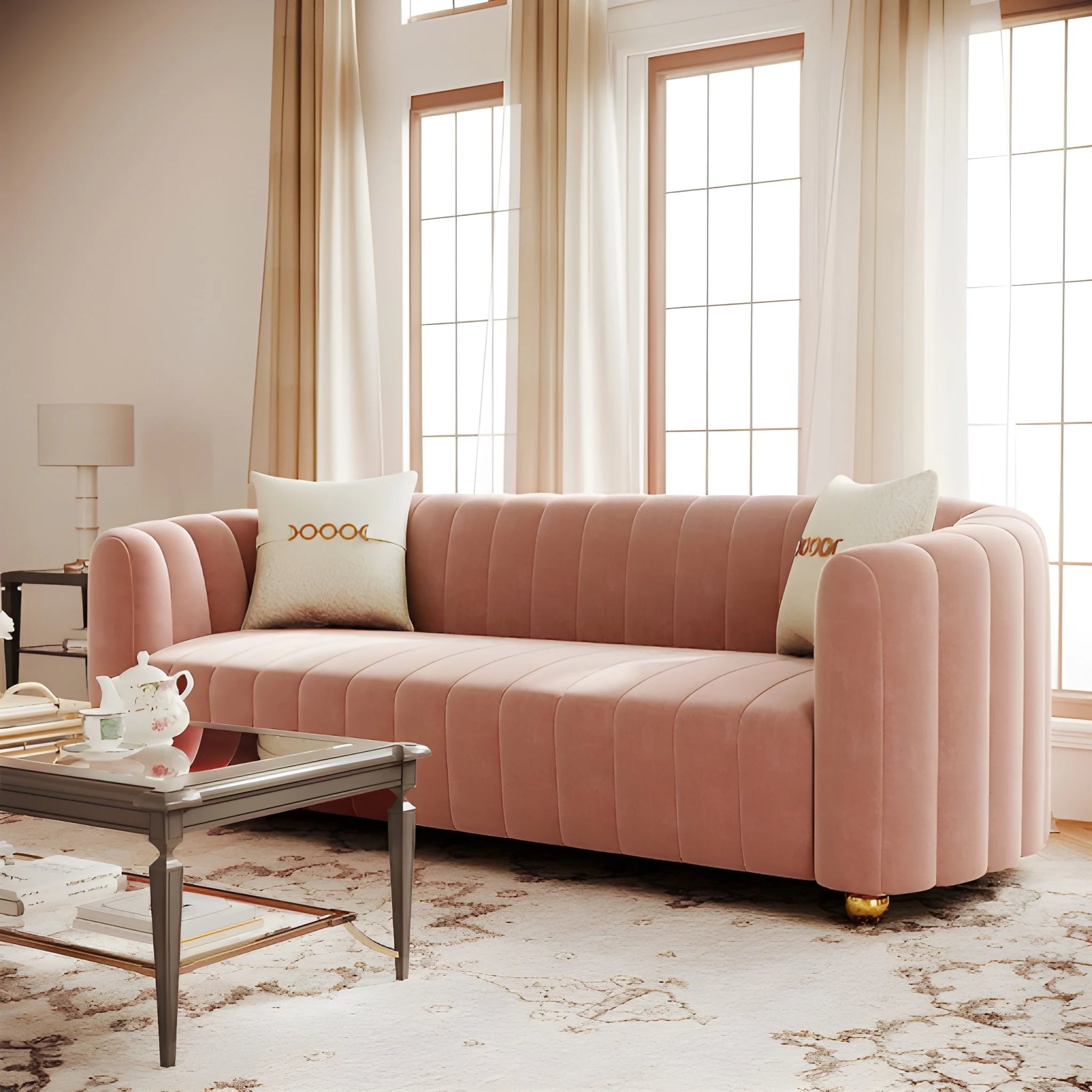 Cocoon style seating with channel pattern contemporary sofa design 4 seater sofa green