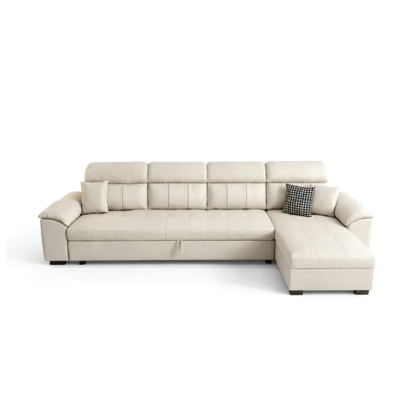 L shape sofa bed in white with wide armrest and chaise