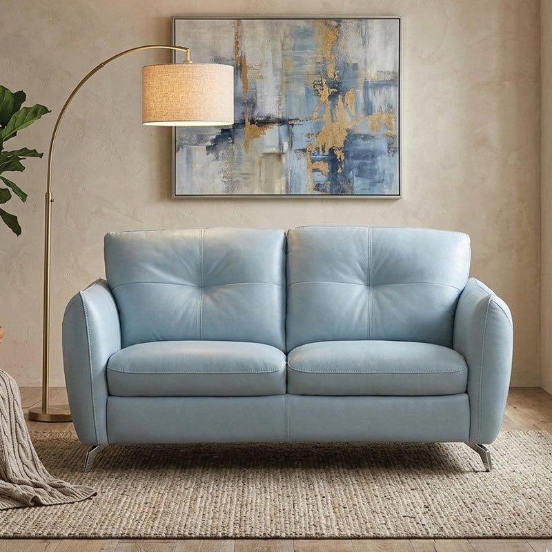Side view leather sofa photo highlighting modern sofa design and pure leather sofa finish