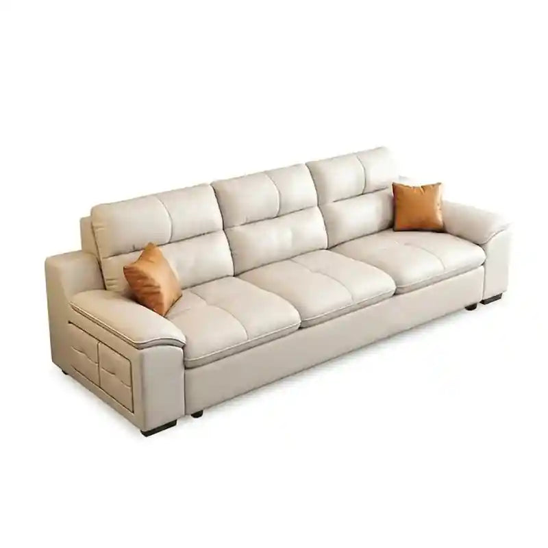 beige sofacumbed with recliner extension and cup holder console
